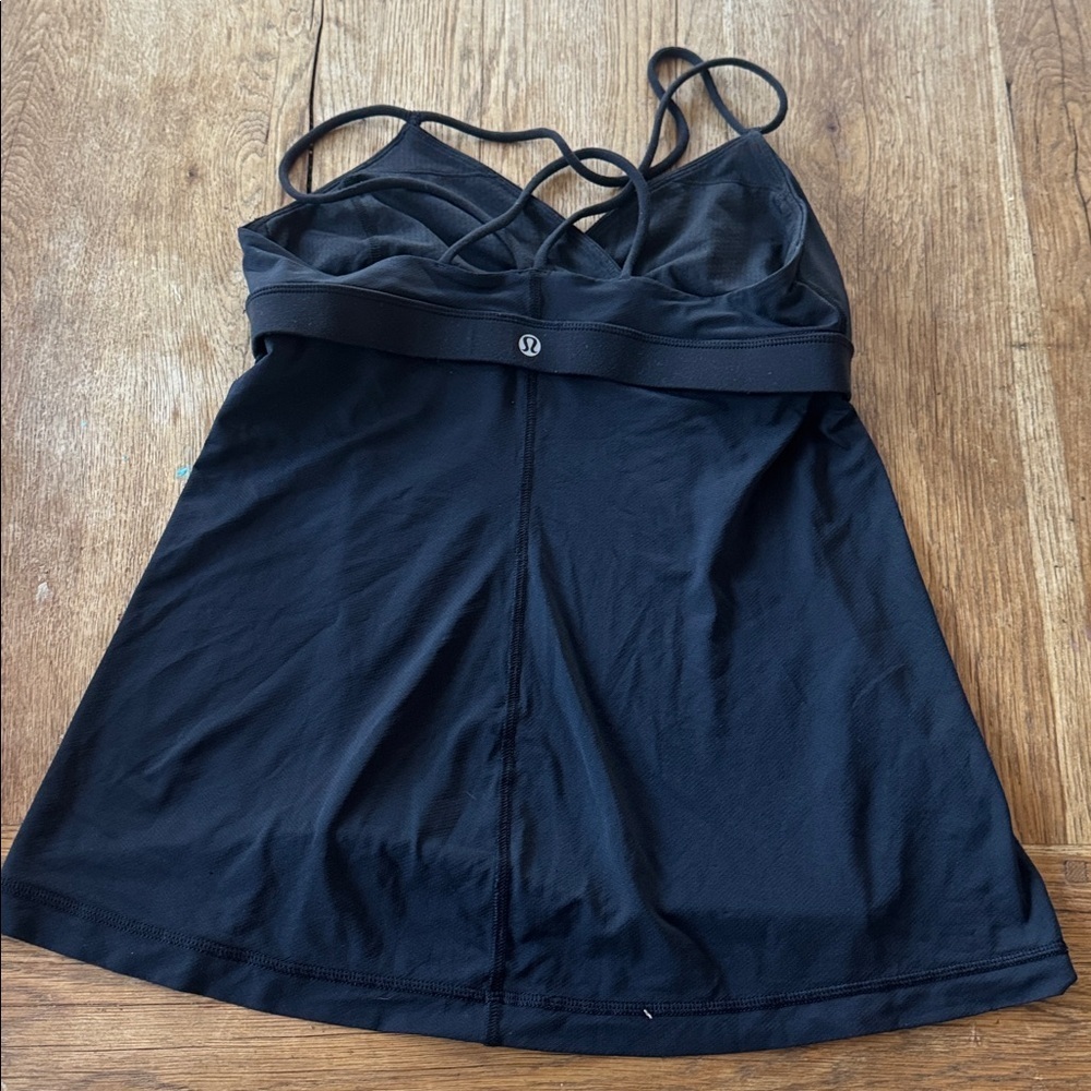 Lulu black cross back tank with built in bra